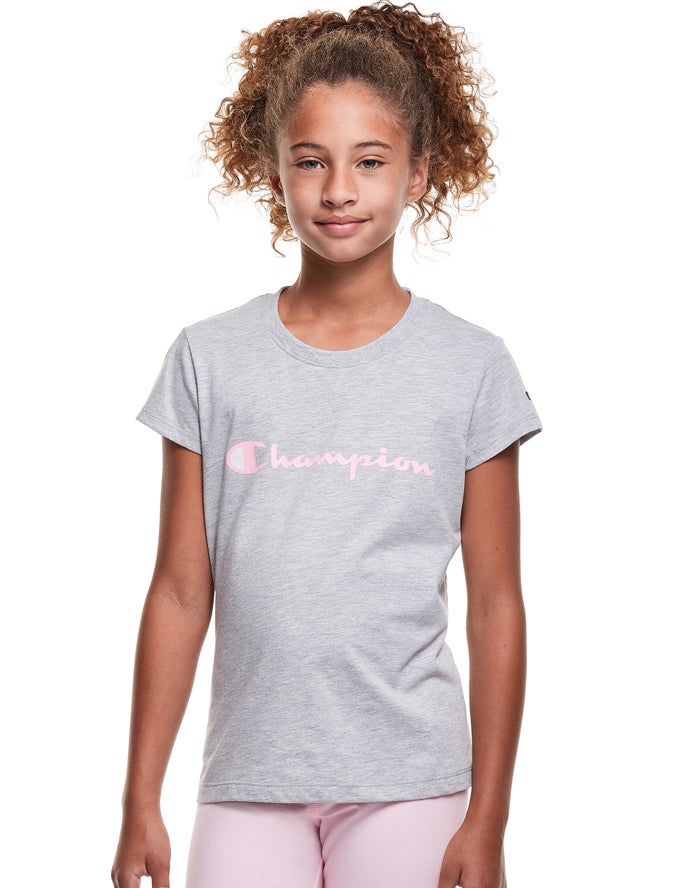 Champion Classic Script Logo Kiz Çocuk Tişört Gri ( DRXEIY084 )